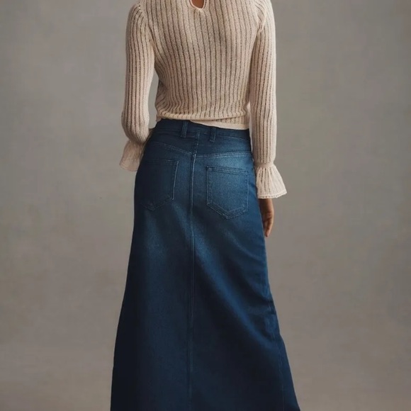Anthropologie Pilcro Madi Front Slit Denim Maxi Skirt Raw Hem Blue - Picture 4 of 6